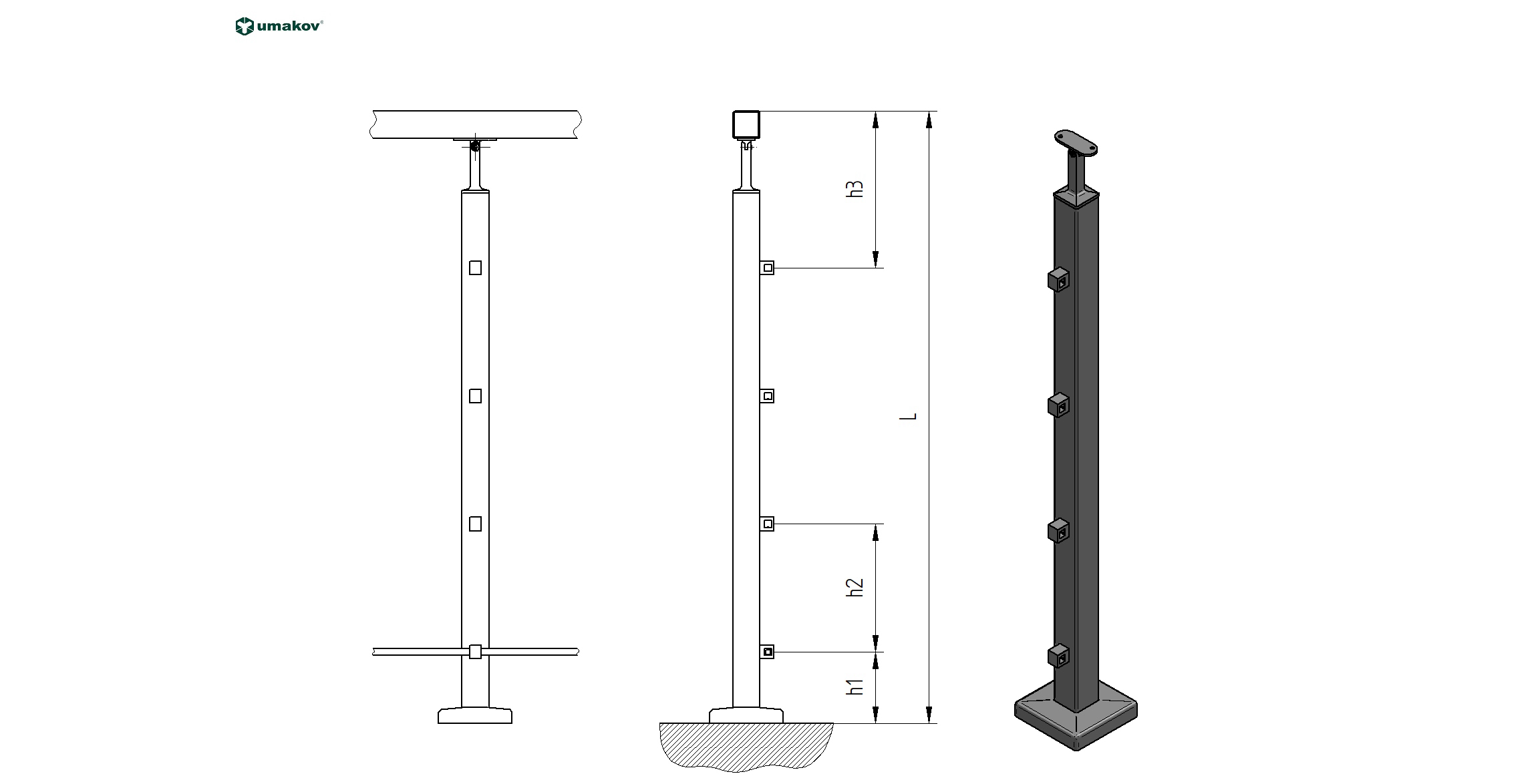 BALUSTRADY NIERDZEWNE / SŁUPKI / SŁUPKI OKRĄGŁE / PŁASKIE NIERDZEWNE / SŁUPEK NIERDZEWNY – PROSTO / AISI 304 / h1: 110, h2: 188, h3: 226 BALUSTRADY NIERDZEWNE / SŁUPKI / SŁUPKI OKRĄGŁE / PŁASKIE NIERDZEWNE / SŁUPEK NIERDZEWNY – PROSTO / AISI 304 / h1: 110, h2: 188, h3: 226