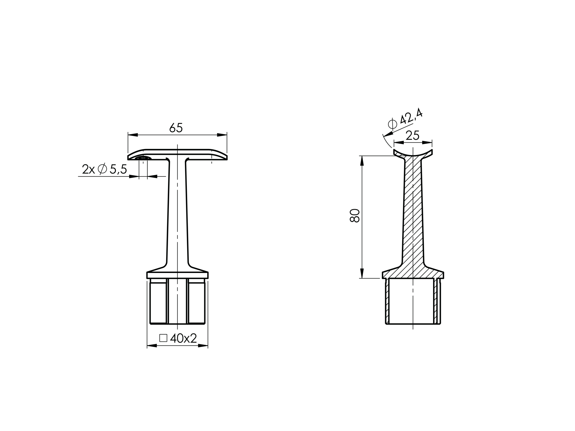 EBN / BOLEC ADAPTER PORĘCZY / PROSTY / DLA 40X40 / PRZYŁĄCZ FI 42.4 / SATYNA / AISI 304 EBN / BOLEC ADAPTER PORĘCZY / PROSTY / DLA 40X40 / PRZYŁĄCZ FI 42.4 / SATYNA / AISI 304