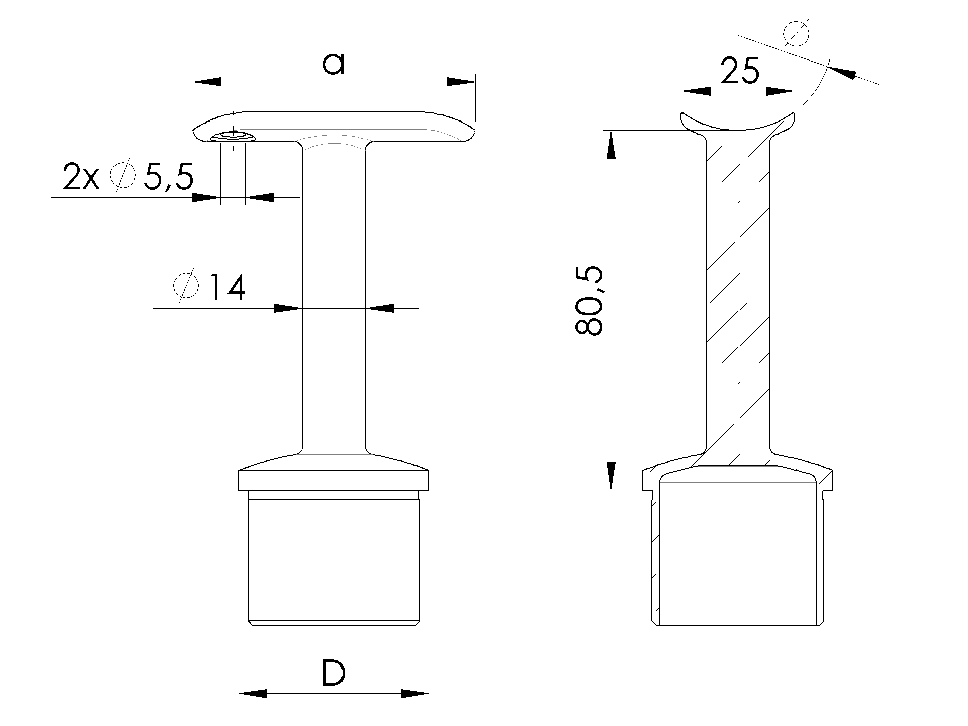 EBN / BOLEC ADAPTER PORĘCZY / PROSTY / DLA FI 42 / PRZYŁĄCZ FI 42 / AISI 304 / POLER EBN / BOLEC ADAPTER PORĘCZY / PROSTY / DLA FI 42 / PRZYŁĄCZ FI 42 / AISI 304 / POLER