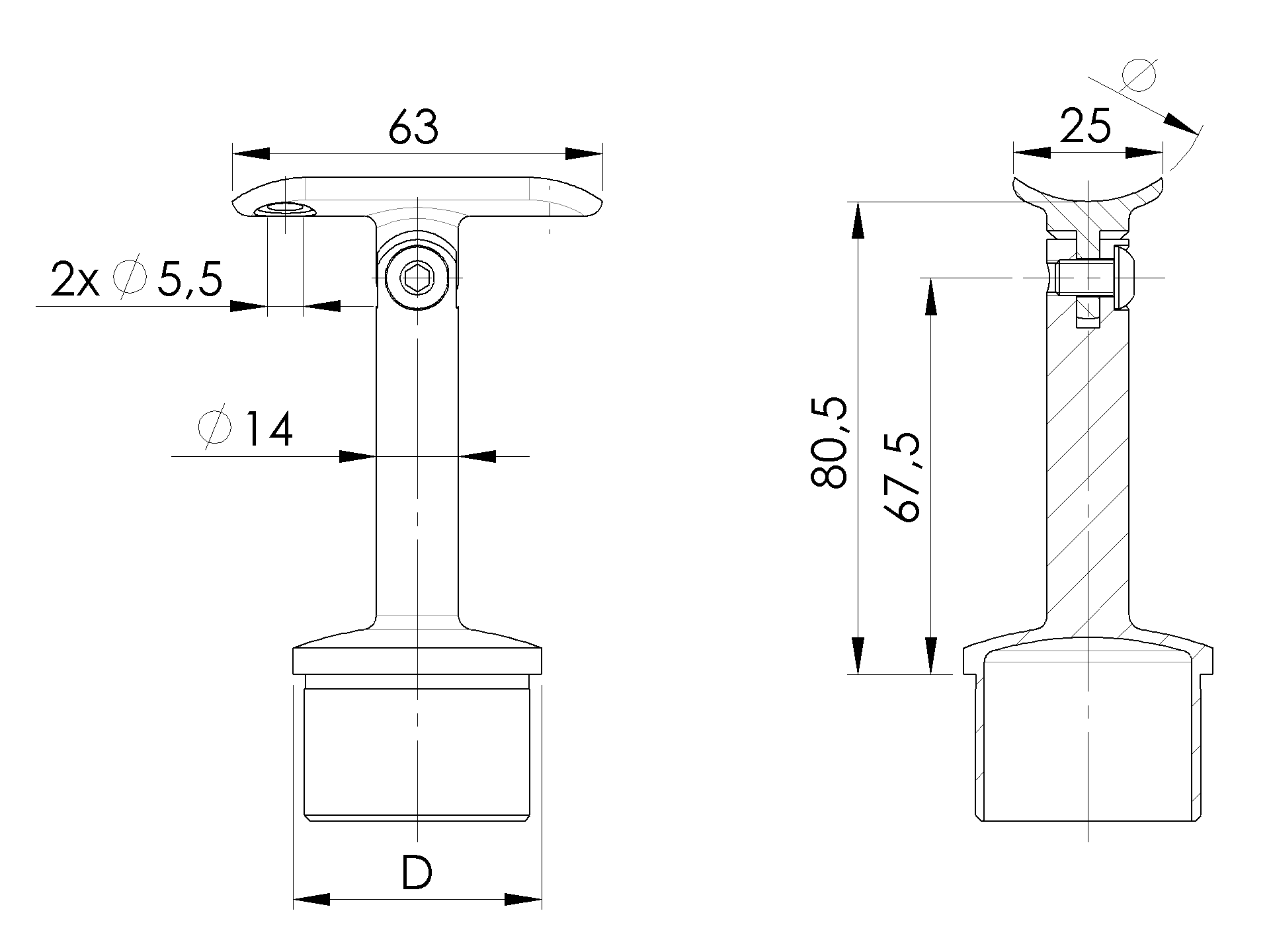 EBN / BOLEC ADAPTER PORĘCZY / PROSTY REGULOWANY / DLA FI 48 / PRZYŁĄCZ FI 48 / AISI 304 / SATYNA EBN / BOLEC ADAPTER PORĘCZY / PROSTY REGULOWANY / DLA FI 48 / PRZYŁĄCZ FI 48 / AISI 304 / SATYNA