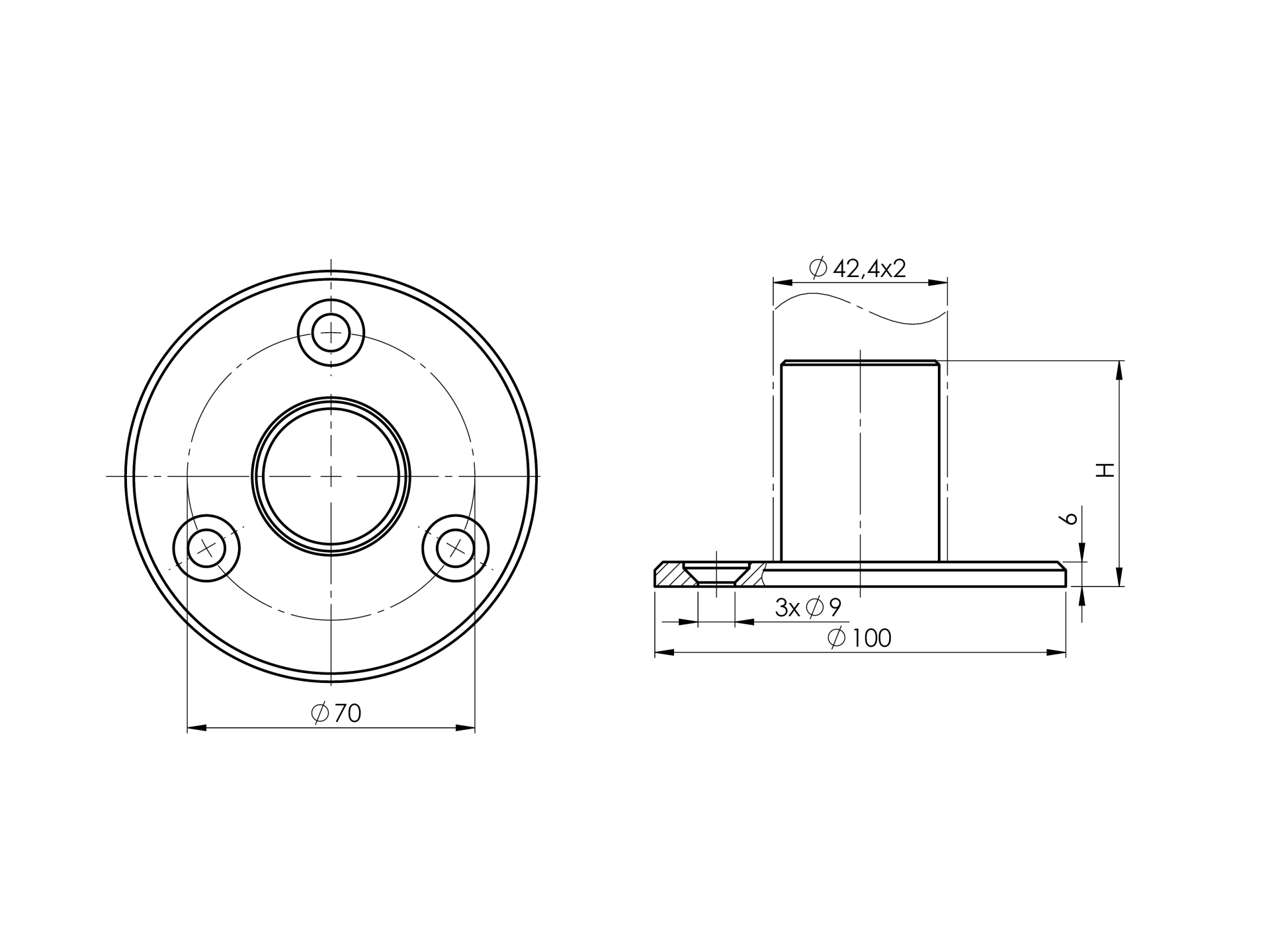 EBN / STOPA MONTAŻOWA / DLA FI 42 / H: 120MM / AISI 304 / SATYNA EBN / STOPA MONTAŻOWA / DLA FI 42 / H: 120MM / AISI 304 / SATYNA
