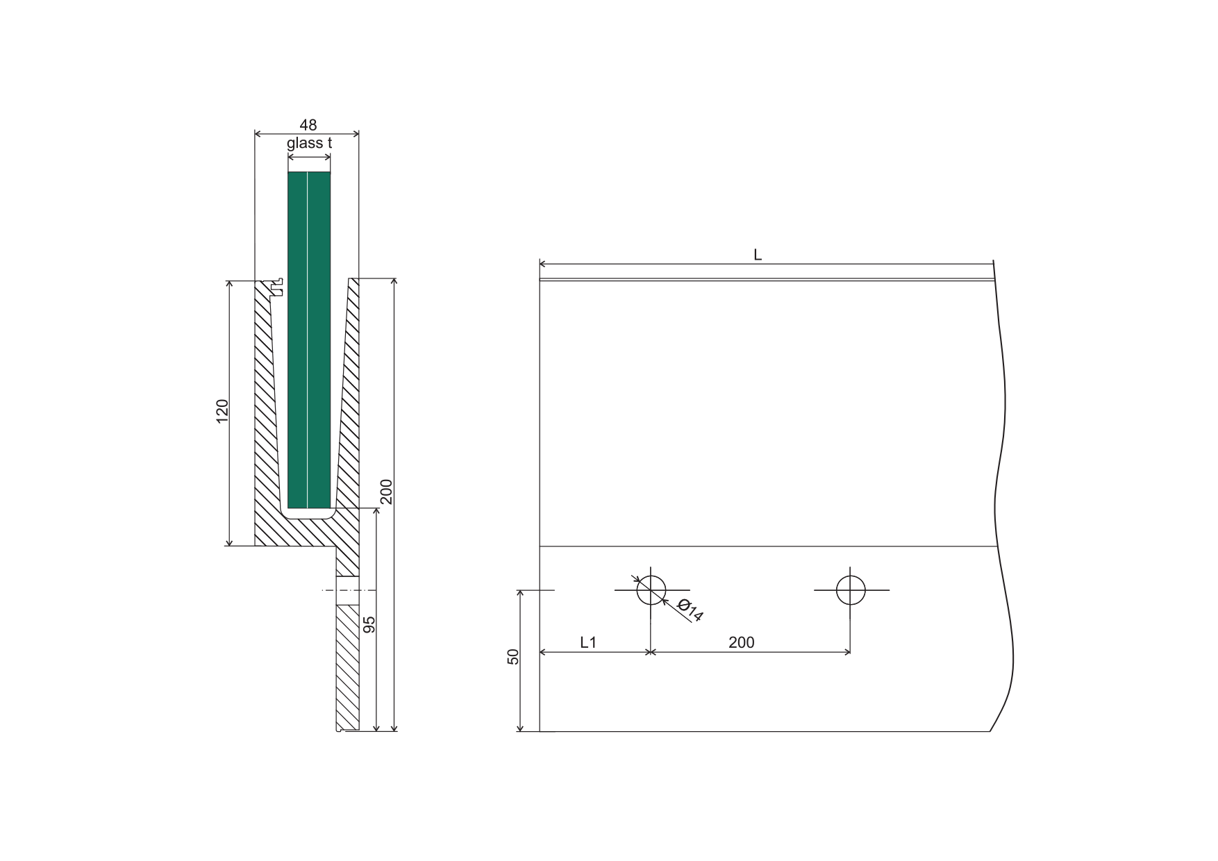 LISTWA / SZYNA / ALUMINIOWA MONTAŻ DO BOKU / TYP Y / 1KN / DLA SZKŁA 12,00-21,52 / NATURALNY / DŁUGOŚĆ 5000mm LISTWA / SZYNA / ALUMINIOWA MONTAŻ DO BOKU / TYP Y / 1KN / DLA SZKŁA 12,00-21,52 / NATURALNY / DŁUGOŚĆ 5000mm