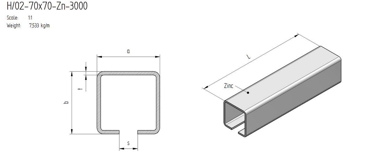 AKB / BRAMY SAMONOŚNE / PROFIL BRAMY PRZESUWNEJ / 70X70X4 / 3L / STAL OCYNKOWANA AKB / BRAMY SAMONOŚNE / PROFIL BRAMY PRZESUWNEJ / 70X70X4 / 3L / STAL OCYNKOWANA