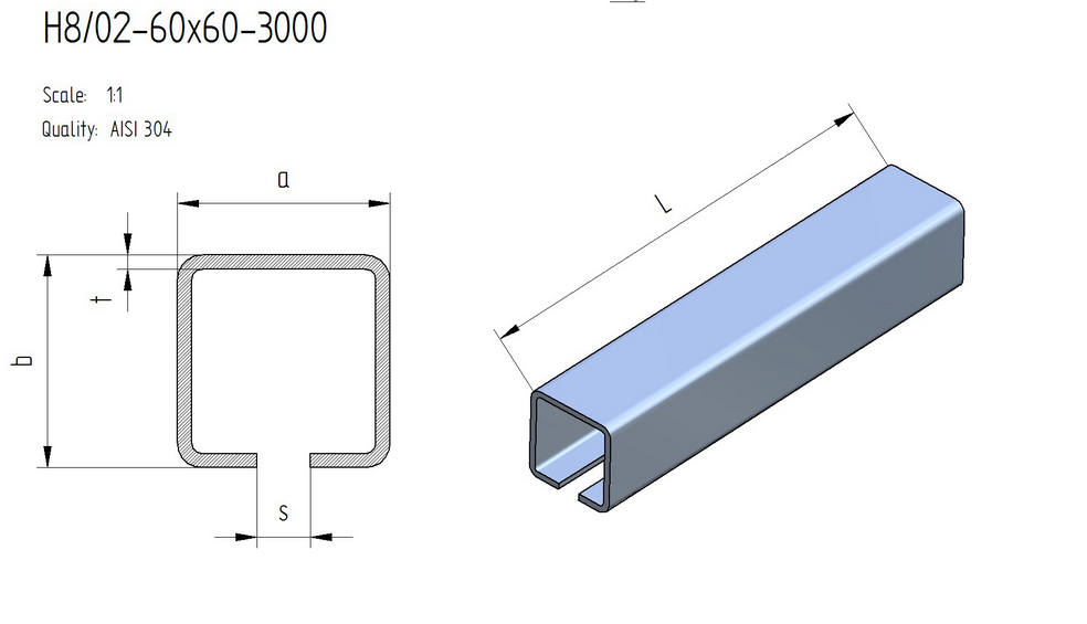 AKB / BRAMY SAMONOŚNE / PROFIL BRAMY PRZESUWNEJ / INOX / 58X58X3 / 3L / AISI 304 AKB / BRAMY SAMONOŚNE / PROFIL BRAMY PRZESUWNEJ / INOX / 58X58X3 / 3L / AISI 304