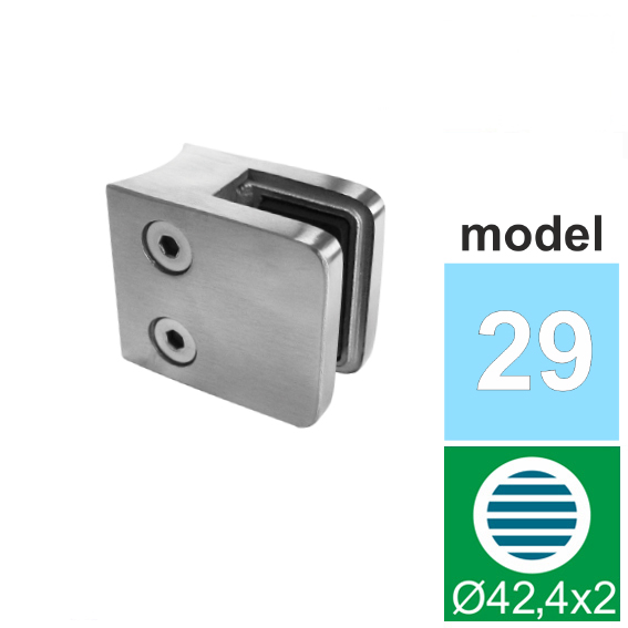 EBN / UCHWYT SZKŁA / MODEL 29 / PRZYŁĄCZ FI 42 / 30X30 / AISI 304 / SATYNA / DLA SZKŁA 4 – 8 EBN / UCHWYT SZKŁA / MODEL 29 / PRZYŁĄCZ FI 42 / 30X30 / AISI 304 / SATYNA / DLA SZKŁA 4 – 8