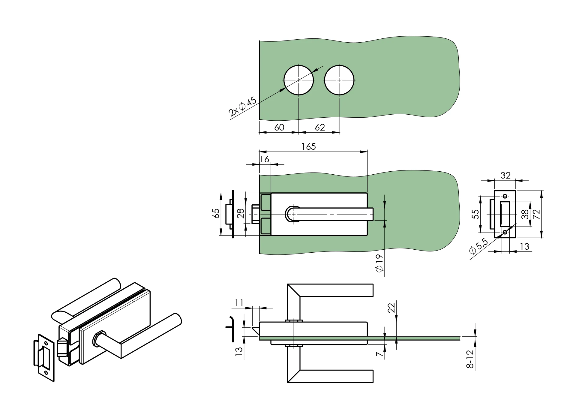 GS-304_D-206-H_S_parametricky_karat rysunek klamka GS-304/D-206-H/S