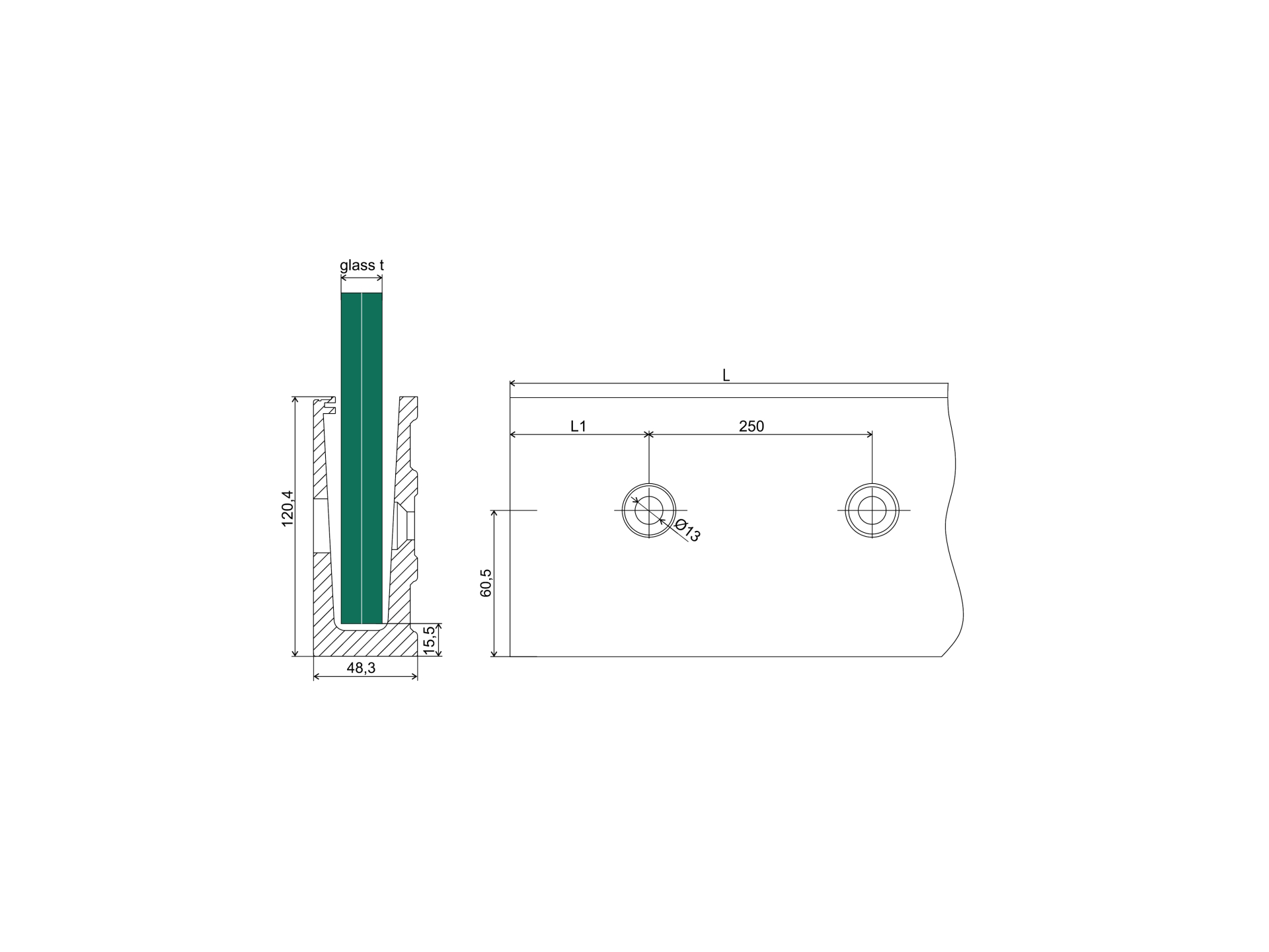 LISTWA / SZYNA / ALUMINIOWA MONTAŻ DO BOKU / TYP U / 1KN / DLA SZKŁA 12-21,52 / CZARNY ALUMINIUM / DŁUGOŚĆ 5000mm LISTWA / SZYNA / ALUMINIOWA MONTAŻ DO BOKU / TYP U / 1KN / DLA SZKŁA 12-21,52 / CZARNY ALUMINIUM / DŁUGOŚĆ 5000mm
