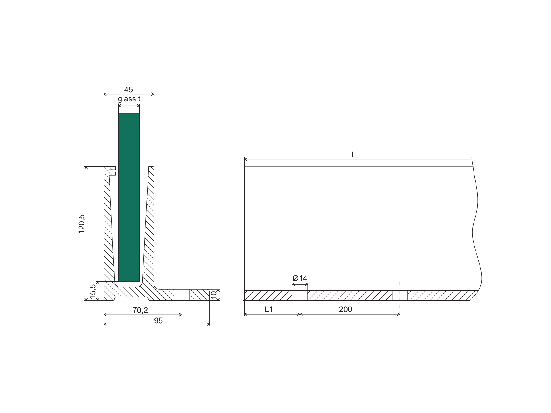 LISTWA / SZYNA / ALUMINIOWA MONTAŻ OD GÓRY / TYP F / 1KN / DLA SZKŁA 12-21,52 / CZARNA ALUMINIUM / DŁUGOŚĆ 5000mm LISTWA / SZYNA / ALUMINIOWA MONTAŻ OD GÓRY / TYP F / 1KN / DLA SZKŁA 12-21,52 / CZARNA ALUMINIUM / DŁUGOŚĆ 5000mm