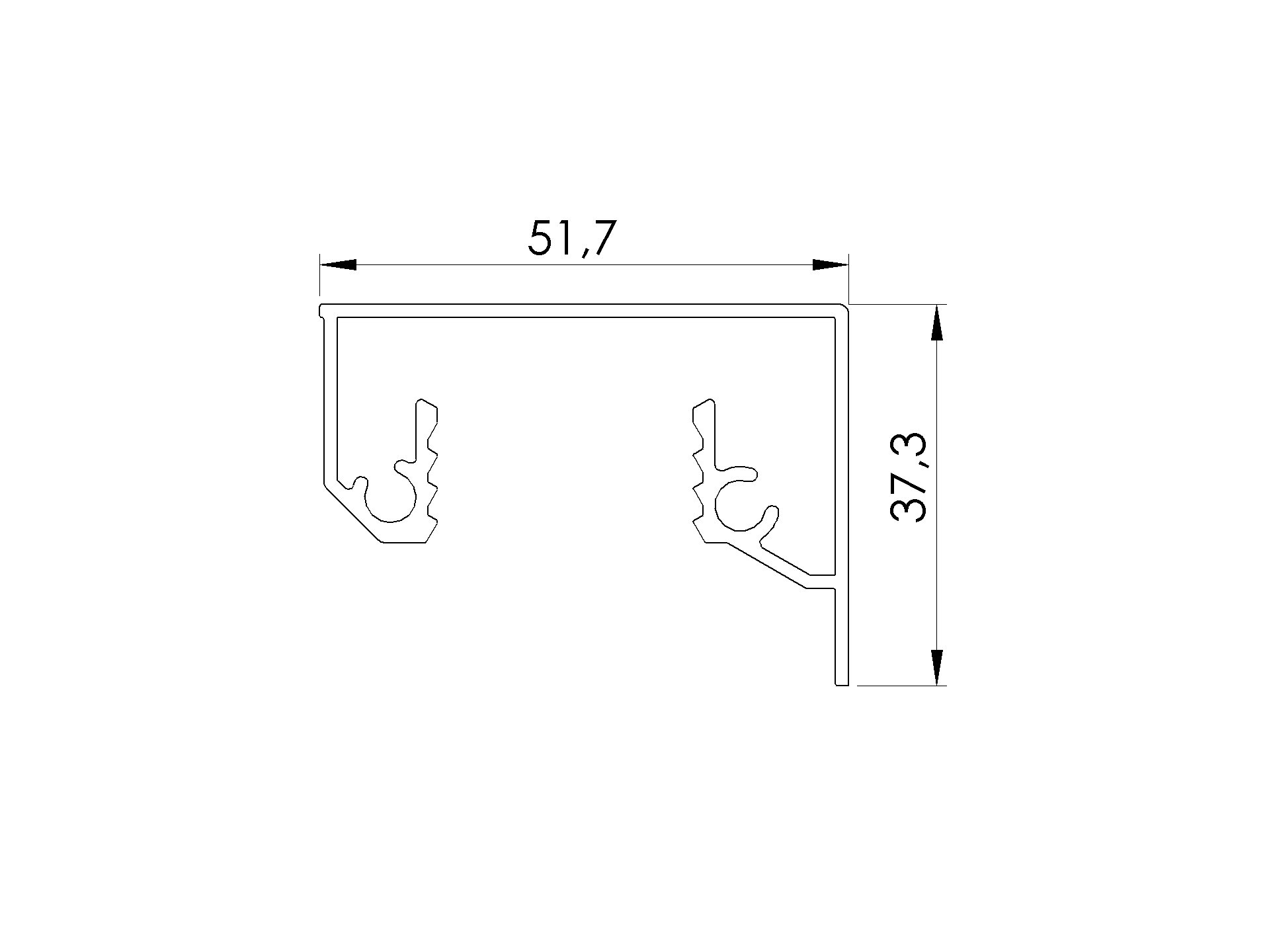 LISTWA / SZYNA / BLENDA / DLA LISTWY F / 2,5M / 51,7X37,3 / ALUMINIUM / CZARNA LISTWA / SZYNA / BLENDA / DLA LISTWY F / 2,5M / 51,7X37,3 / ALUMINIUM / CZARNA