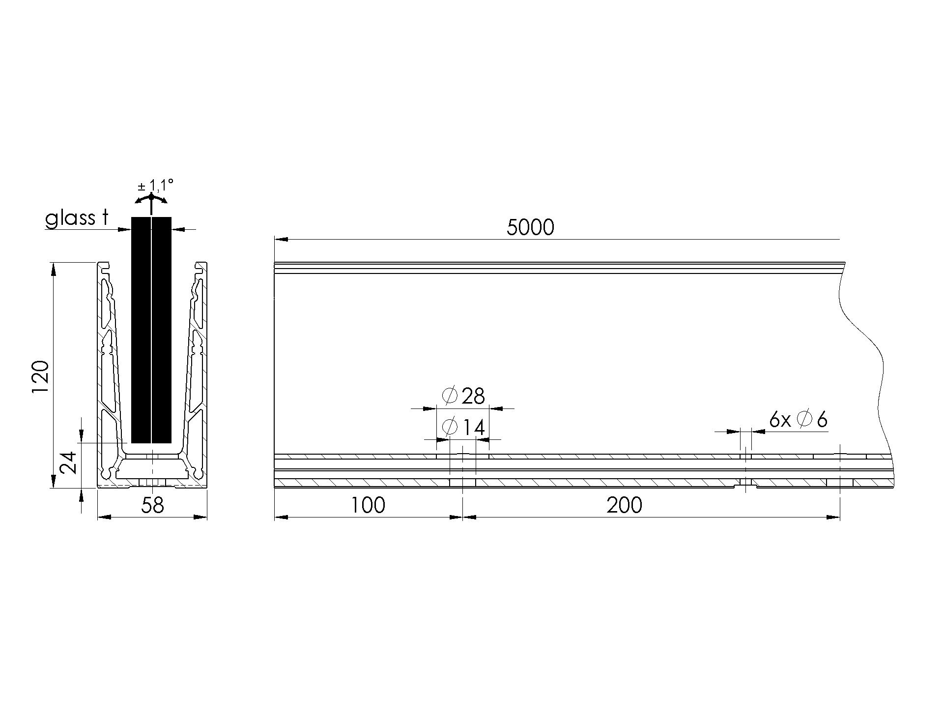 EBN / ALUMINIOWE PROFILE DO BALUSTRAD / LISTWA DO BALUSTRADY SZKLANEJ Z PRZECHYLENIEM SZYBY / T:12-17.52 / L5000 / EBN / ALUMINIOWE PROFILE DO BALUSTRAD / LISTWA DO BALUSTRADY SZKLANEJ Z PRZECHYLENIEM SZYBY / T:12-17.52 / L5000 /