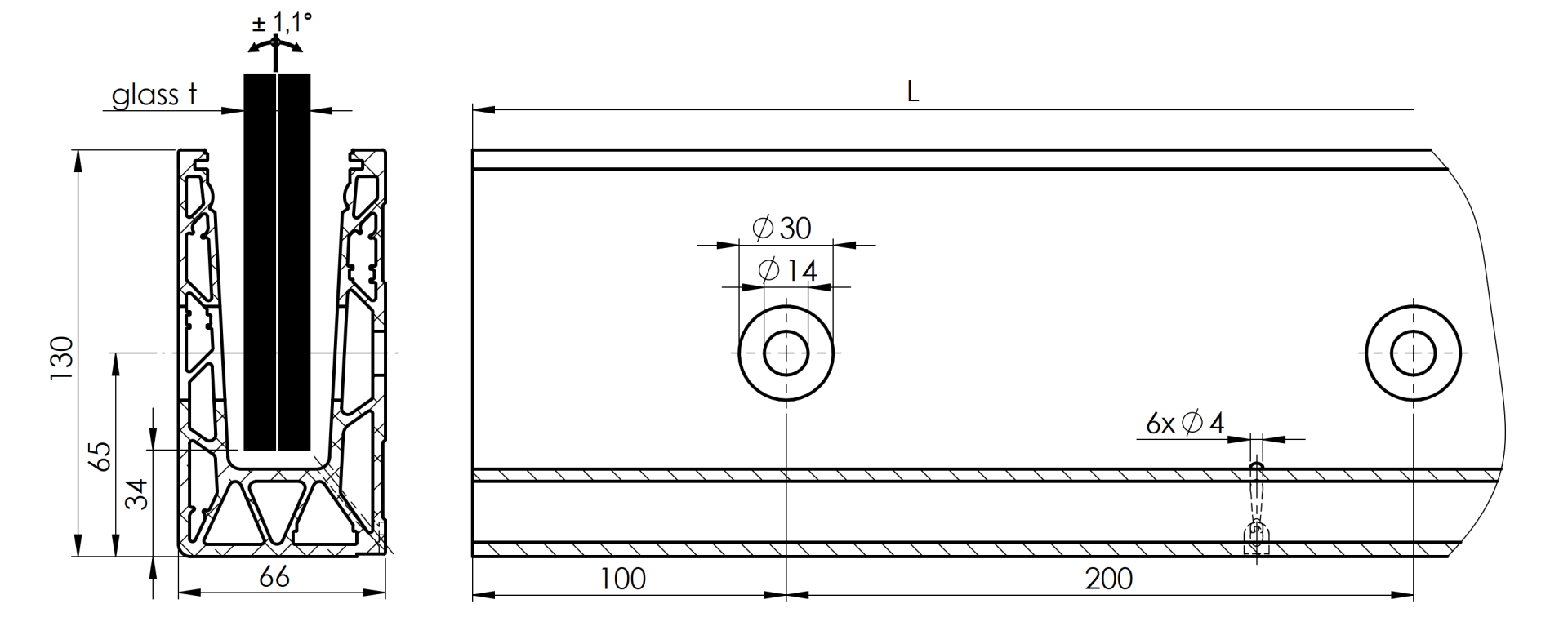 EBN / ALUMINIOWE PROFILE DO BALUSTRAD / LISTWA DO BALUSTRADY SZKLANEJ Z PRZECHYLENIEM SZYBY / U DO BOKU / T:12-17.52/ L2500 EBN / ALUMINIOWE PROFILE DO BALUSTRAD / LISTWA DO BALUSTRADY SZKLANEJ Z PRZECHYLENIEM SZYBY / U DO BOKU / T:12-17.52/ L2500