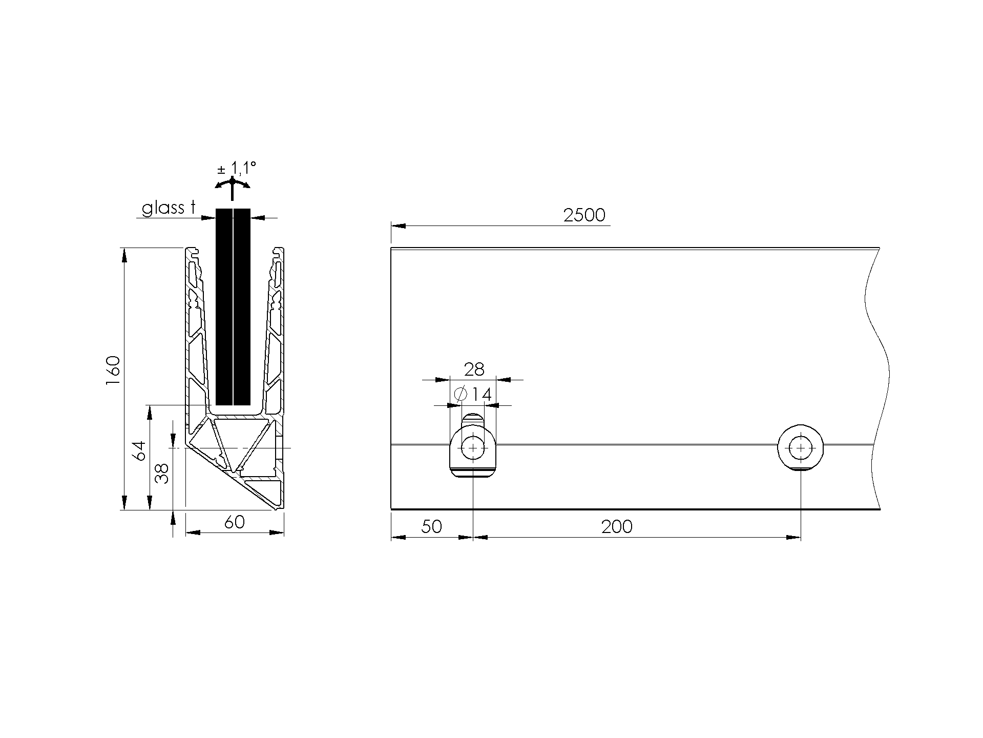 EBN / ALUMINIOWE PROFILE DO BALUSTRAD / LISTWA Y DO BALUSTRADY SZKLANEJ Z PRZECHYLENIEM SZYBY / T:12-17.52/ L2500 EBN / ALUMINIOWE PROFILE DO BALUSTRAD / LISTWA Y DO BALUSTRADY SZKLANEJ Z PRZECHYLENIEM SZYBY / T:12-17.52/ L2500