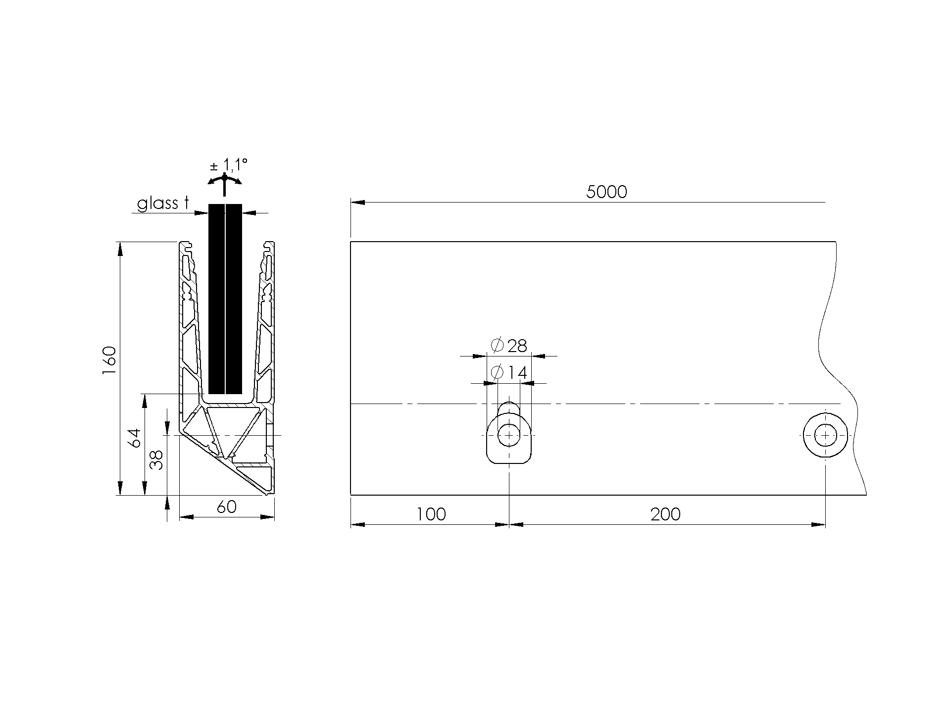 EBN / ALUMINIOWE PROFILE DO BALUSTRAD / LISTWA Y DO BALUSTRADY SZKLANEJ Z PRZECHYLENIEM SZYBY / T:12-17.52/ L5000 EBN / ALUMINIOWE PROFILE DO BALUSTRAD / LISTWA Y DO BALUSTRADY SZKLANEJ Z PRZECHYLENIEM SZYBY / T:12-17.52/ L5000