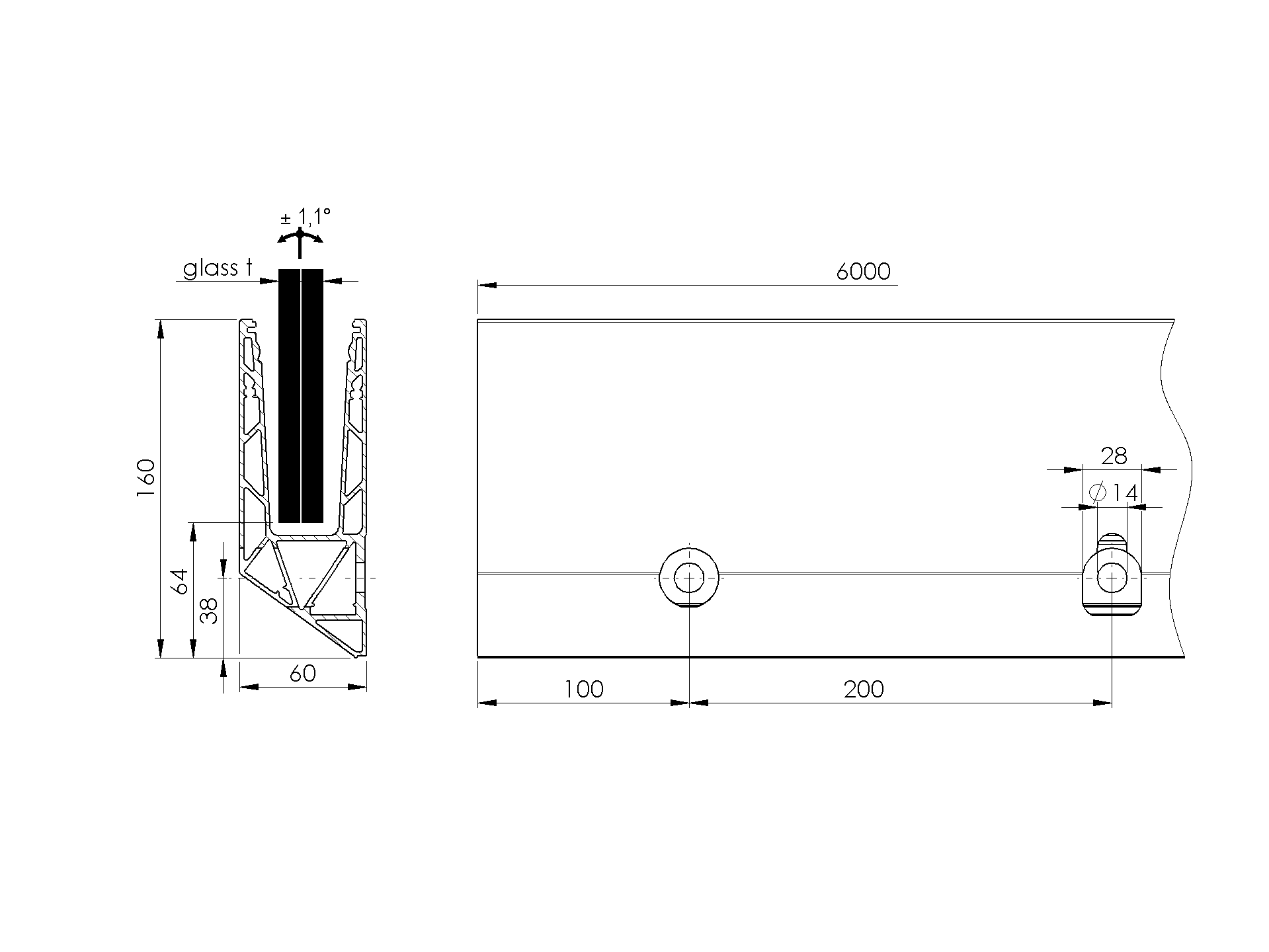 EBN / ALUMINIOWE PROFILE DO BALUSTRAD / LISTWA Y DO BALUSTRADY SZKLANEJ Z PRZECHYLENIEM SZYBY / T:12-17.52/ L6000 EBN / ALUMINIOWE PROFILE DO BALUSTRAD / LISTWA Y DO BALUSTRADY SZKLANEJ Z PRZECHYLENIEM SZYBY / T:12-17.52/ L6000