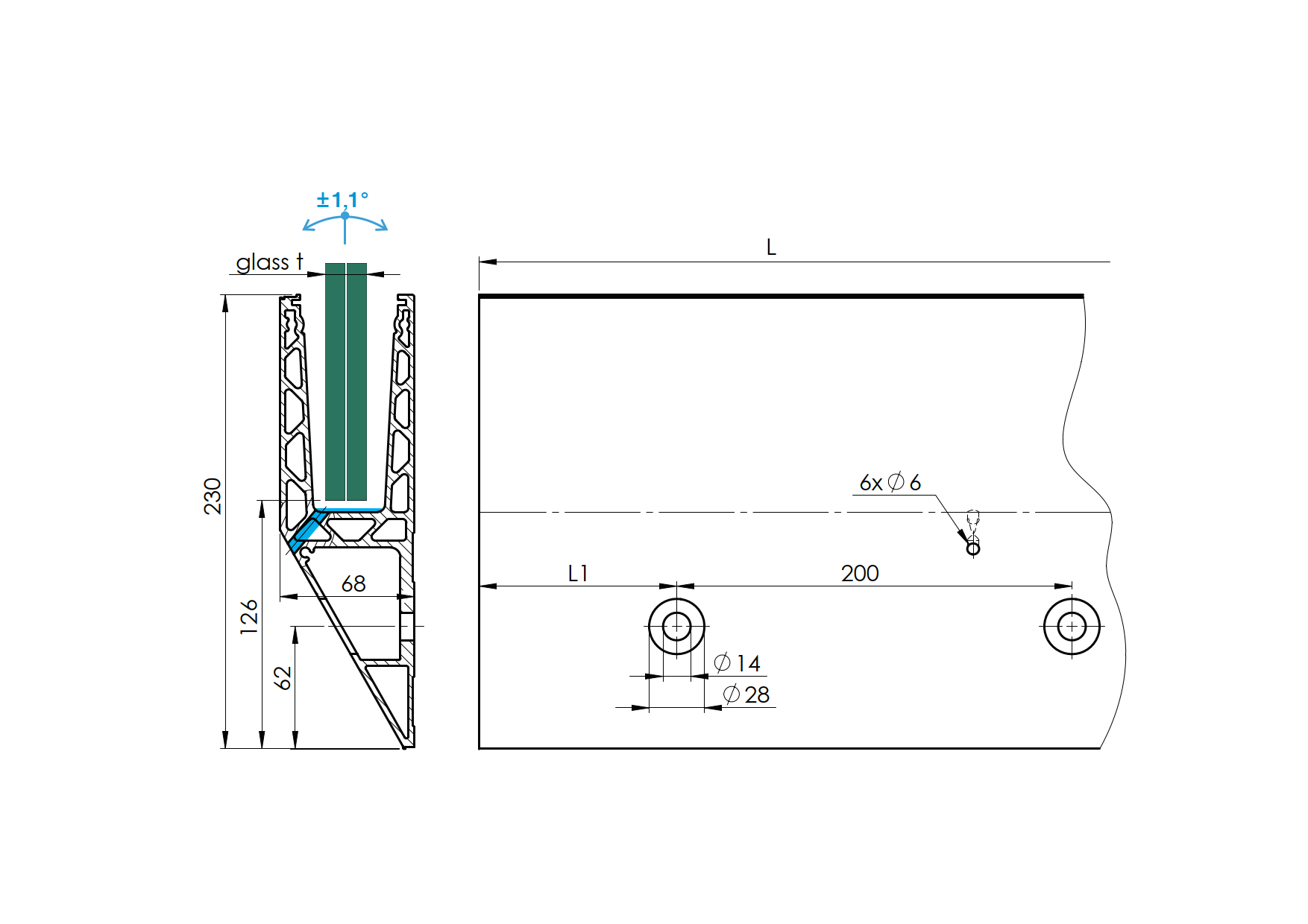 EBN / ALUMINIOWE PROFILE DO BALUSTRAD / LISTWA Y DO BALUSTRADY SZKLANEJ Z PRZECHYLENIEM SZYBY / T:16.76-21.52 / 24.76-31.52 / L2500 EBN / ALUMINIOWE PROFILE DO BALUSTRAD / LISTWA Y DO BALUSTRADY SZKLANEJ Z PRZECHYLENIEM SZYBY / T:16.76-21.52 / 24.76-31.52 / L2500