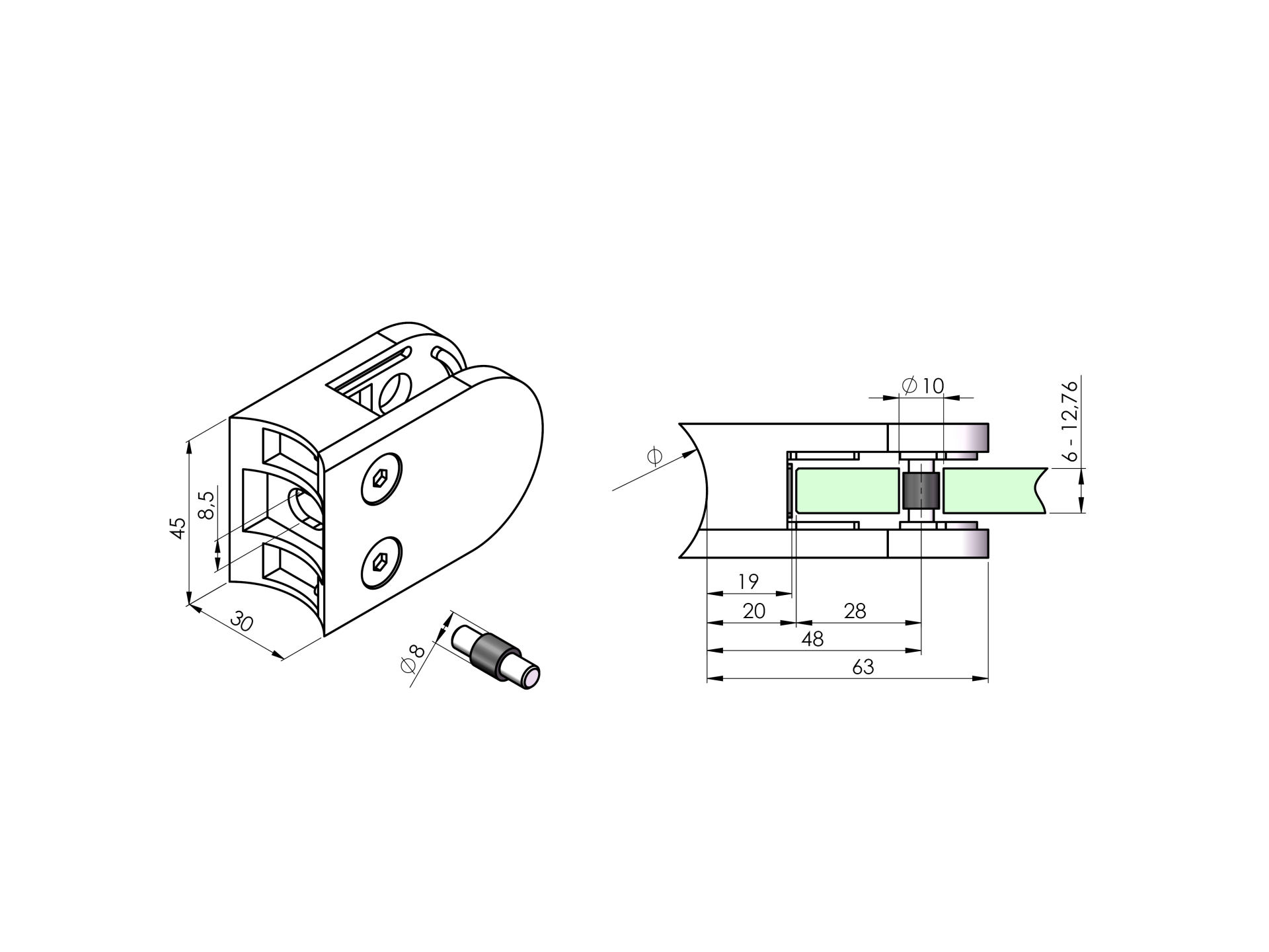 EBN / UCHWYT SZKŁA ZESTAW 4SZT / UCHWYT SZKŁA / MODEL 25 / PRZYŁĄCZ FI / 45X30 / AISI 304 / SATYNA / DLA SZKŁA 6 – 12,76 EBN / UCHWYT SZKŁA ZESTAW 4SZT / UCHWYT SZKŁA / MODEL 25 / PRZYŁĄCZ FI / 45X30 / AISI 304 / SATYNA / DLA SZKŁA 6 – 12,76