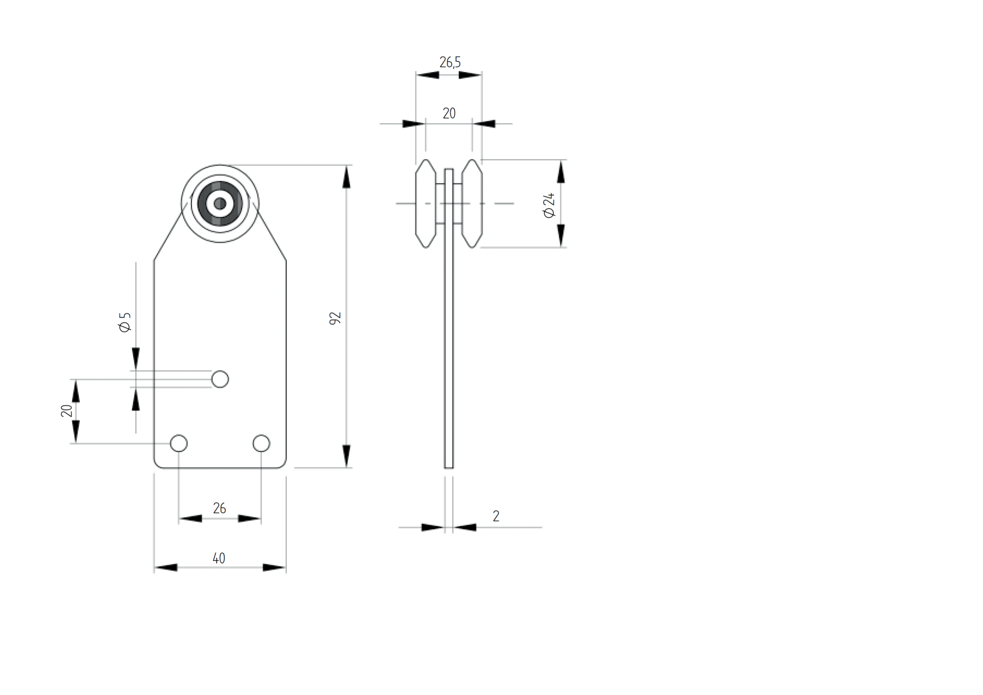 AKB / BRAMY PODWIESZANE / 2-ROLKOWY WÓZEK DO PROFILU 33X34 MM / Z PŁYTKĄ / STAL OCYNKOWANA AKB / BRAMY PODWIESZANE / 2-ROLKOWY WÓZEK DO PROFILU 33X34 MM / Z PŁYTKĄ / STAL OCYNKOWANA